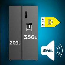 Bolero CoolMarket SBS 559 Dark D Frigorífico americano con 559 litros de capacidad, 177x91 cm, Clase D, NoFrost, Compresor Inverter, Dispensador de Agua con depósito, Display en puerta, Fast Freezing, Modo Smart, MultiAirFlow