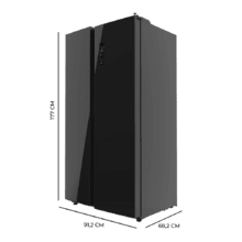 Bolero CoolMarket SBS 550 Glass E Réfrigérateur américain Side by Side Glass d'une capacité de 550 litres, 177 cm de hauteur et 90 cm de largeur, classe E, avec système Multi Air Flow, total No frost, inverseur plus moteur.