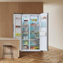 Bolero CoolMarket SBS 559 Glass E Frigorífico americano con 559 litros de capacidad, Puertas de Cristal Negro, 177x91 cm, Clase E, NoFrost, Compresor Inverter, Dispensador de Agua con depósito, Display en puerta, Fast Freezing, Modo Smart, MultiAirFlow