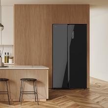 Bolero CoolMarket SBS 559 Glass E Frigorífico americano con 559 litros de capacidad, Puertas de Cristal Negro, 177x91 cm, Clase E, NoFrost, Compresor Inverter, Dispensador de Agua con depósito, Display en puerta, Fast Freezing, Modo Smart, MultiAirFlow