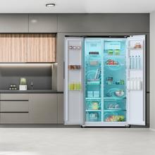 Bolero CoolMarket SBS 559 Glass D Frigorífico americano con 559 litros de capacidad, Puertas de Cristal Negro, 177x91 cm, Clase D, NoFrost, Compresor Inverter, Display en puerta, Fast Freezing, Modo Smart, MultiAirFlow
