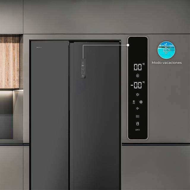 ‌Bolero CoolMarket SBS 550 Glass D Frigorífico Americano Side by Side Inox com 550 l de capacidade, 177 cm de altura e 90 cm de largura, classe D, com sistema Multi Air Flow, Total No Frost, Motor Inverter Plus.