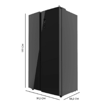 Bolero CoolMarket SBS 559 Glass D Frigorífico americano con 559 litros de capacidad, Puertas de Cristal Negro, 177x91 cm, Clase D, NoFrost, Compresor Inverter, Display en puerta, Fast Freezing, Modo Smart, MultiAirFlow
