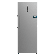 Bolero CoolMarket UF 380 inox D Congelador vertical inox con capacidad XL 380 litros, clase D, motor inverter plus, Total No Frost, display door y convertible a frigorífico.