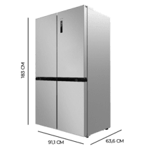 Bolero CoolMarket 4D 490 Inox E Frigorífico 4 portas Inox com 490 litros de capacidade, 185 cm de altura, 91 cm de largura, classe E e Motor Inverter Plus. Além disso, tem diferentes modos com Fast Cooling e Fast Freezing, assim como sistemas como Multi Air Flow, Total No Frost, Metal Cooling.