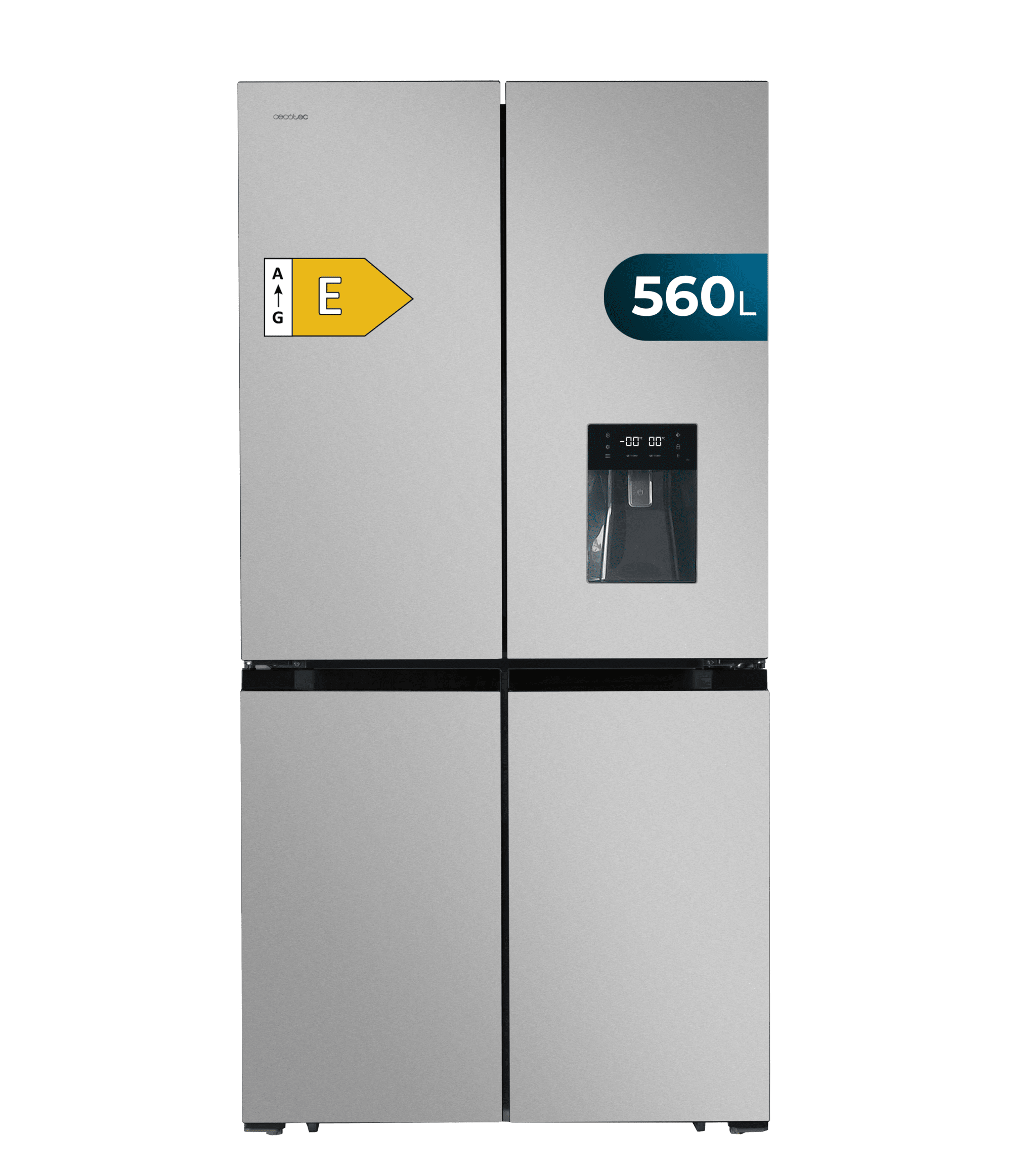 Frigorífico Cecotec 4 Puertas No Frost Bolero CoolMarket 4D 394 L - Clase E, Compresor Inverter, Cajón Temperatura Variable, 170 Cm Alto