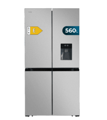 Bolero CoolMarket 4D 564 Inox E Frigorífico 4 portas Inox com 564 litros de capacidade, 185 cm de altura, 91 cm de largura, com dispensador de água, classe E e Motor Inverter Plus. Além disso, tem diferentes modos com Fast Cooling e Fast Freezing, assim como sistemas como Multi Air Flow, Total No Frost e Metal Cooling.