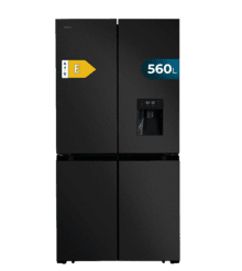 Bolero CoolMarket 4D 564 Dark E Frigorífico 4 puertas Dark con una gran capacidad de 564 L, 183 cm de alto, 91 cm de ancho, con dispensador de agua, clase energética E y motor inverter plus. Además, cuenta con distintos modos como Fast Cooling y Fast Freezing, así como sistemas como MultiAirFlow, Total NoFrost o Metal Cooling.