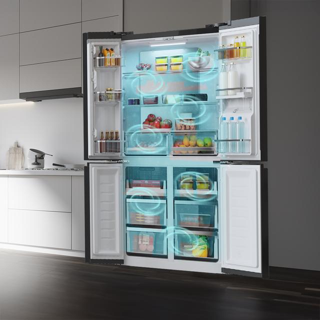 Bolero CoolMarket 4D 564 Glass E Frigorífico 4 portas Glass com 564 litros de capacidade, 185 cm de altura, 91 cm de largura, com dispensador de água, classe E e Motor Inverter Plus. Além disso, tem diferentes modos com Fast Cooling e Fast Freezing, assim como sistemas como Multi Air Flow, Total No Frost e Metal Cooling.