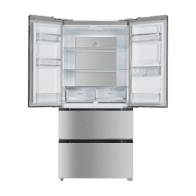 Bolero CoolMarket FD 510 WD Inox E Frigorífico 4 puertas inox estilo francés, con una gran capacidad de 506 L, 183 cm de alto, 84 cm de ancho, con dispensador de agua, clase energética E y compresor inverter plus. Además, cuenta con distintos modos como Fast Cooling y Fast Freezing, así como sistemas como MultiAirFlow, Total NoFrost, Metal Cooling.