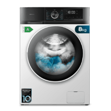 Bolero DressCode 8500 Inverter A Lavadora de carga frontal  de 8 Kg blanca, 16 programas, 1400 rpm, Motor Inverter Plus, SteamMax, Drum Clean, Allergy Care, Pearl Drum, Delay Start, Stop&Go, display LED y acabados cromados, programa ECO y KidLock