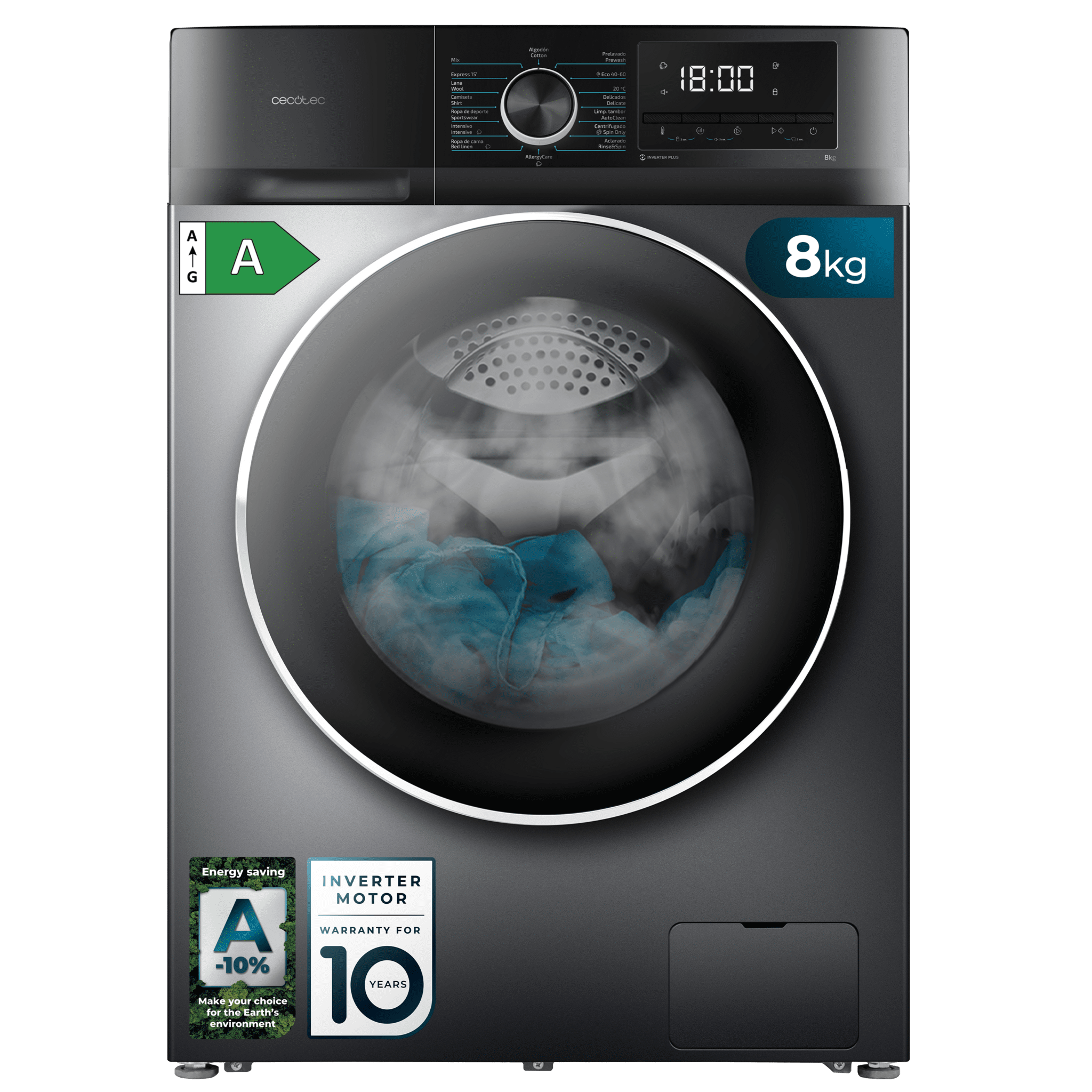 Bolero DressCode 8500 Inverter Steel Eine 8 kg schwere Stahlwaschmaschine, 1400 U/min, Inverter plus Motor, Dampf, 16 Programme, Klasse A und SteamMax.