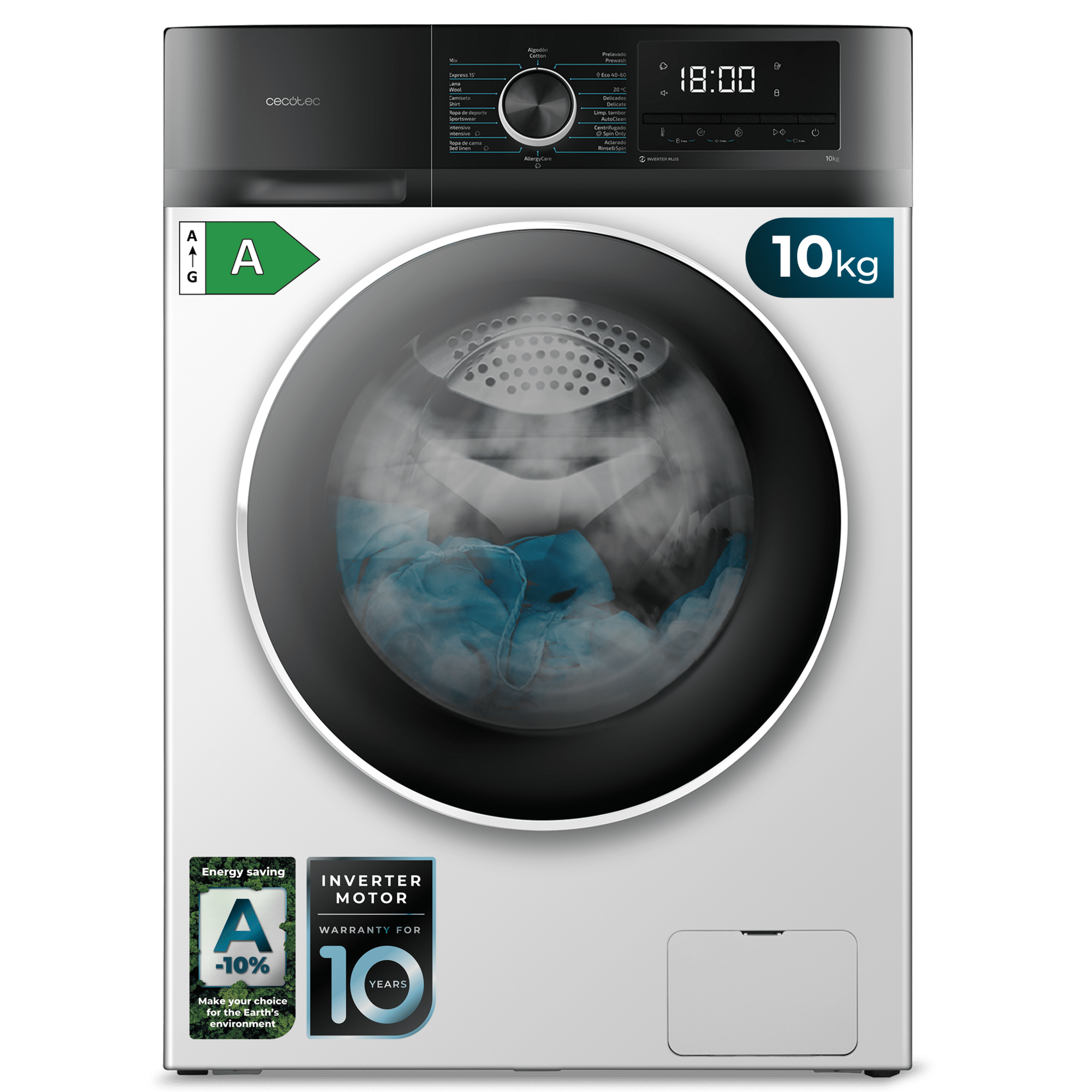 Bolero DressCode 10500 Inverter Eine 10 kg schwere weiße Waschmaschine, 1400 U/min, Inverter plus Motor, Dampf, 16 Programme, Klasse A und SteamMax.