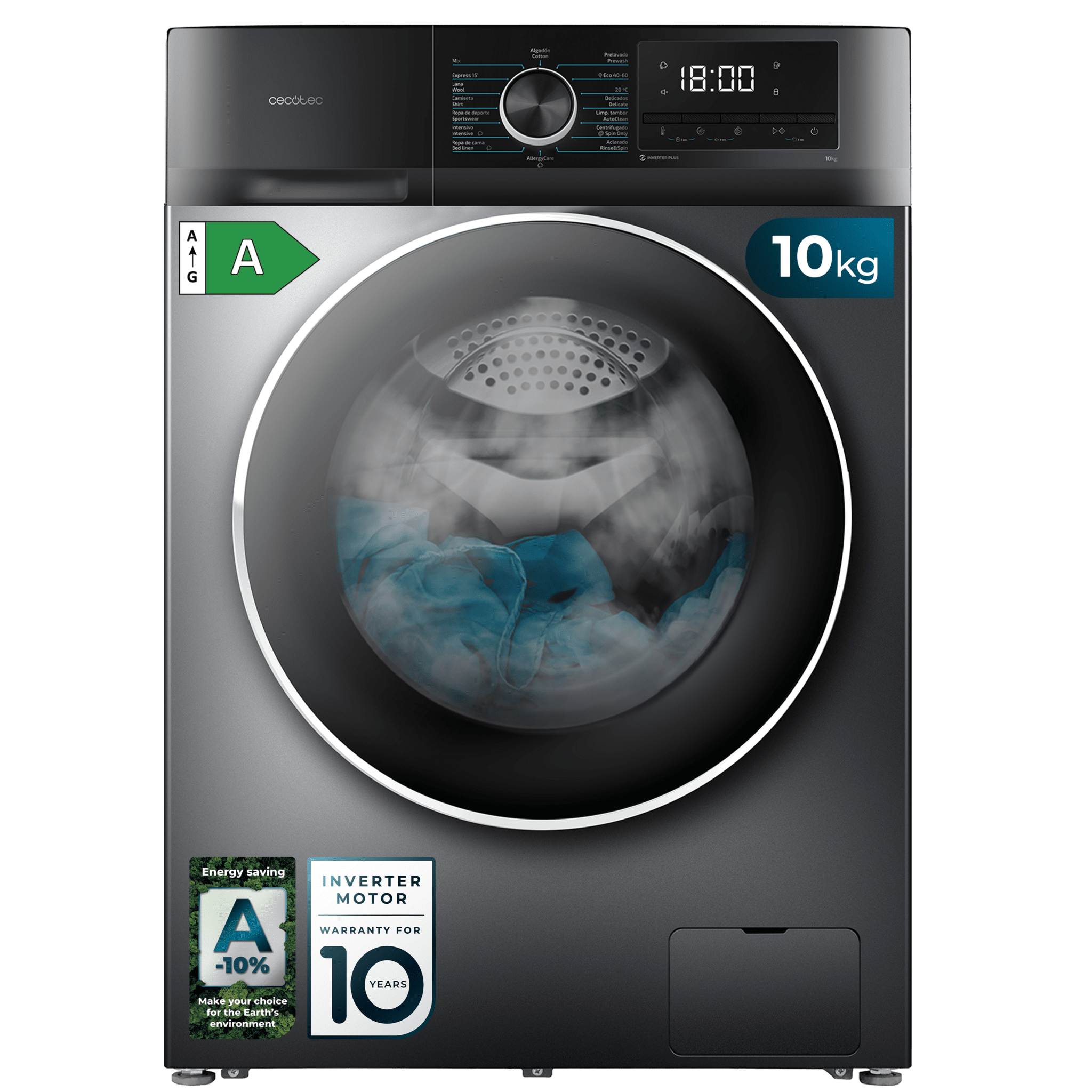 Bolero DressCode 10500 Inverter Steel A Máquina de lavar roupa de 10 kg, steel, 1400 rpm, Motor Inverter Plus, vapor, 16 programas, classe A e SteamMax.