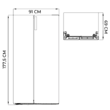 Bolero CoolMarket SBS 592 WD Dark E American Side by Side Geladeira Dark com 588 litros de capacidade, dispensador de água, 177,5 cm de altura e 69,8 cm de largura, classe E, com sistema Multi Air Flow, Total Nofrost, Fast Cooling e Fast Freezing.