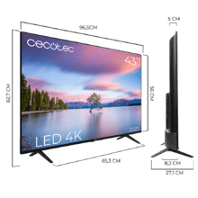 Smart TV de 43" TV Cecotec A1 series ALU10043. Televisores LED, Resolución 4K UHD, Sistema Operativo Android TV, Diseño Frameless, MEMC, Dolby Vision y Dolby Atmos, HDR10