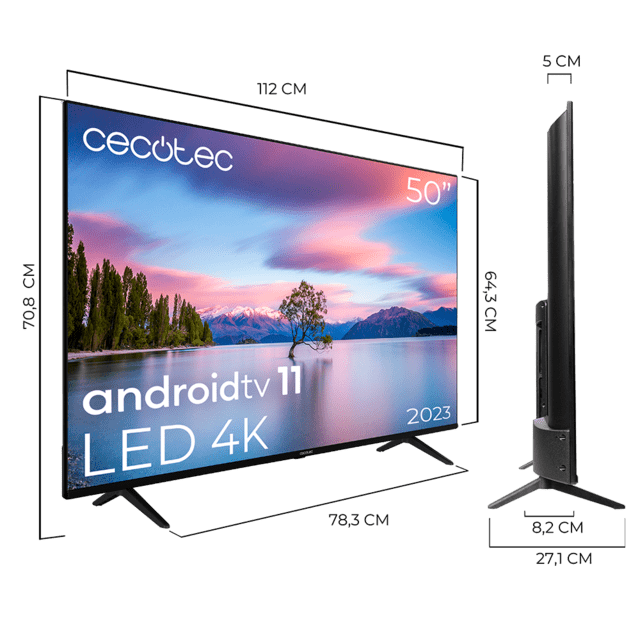 Smart TV 50" TV Cecotec serie A1 ALU10050. TV LED, risoluzione 4K UHD, sistema operativo Android TV, design frameless, MEMC, Dolby Vision e Dolby Atmos, HDR10.