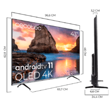 TV Cecotec V1 series VQU10043 Smart TV de 43". Televisores QLED, Resolución 4K UHD, Sistema Operativo Android TV, Diseño Frameless, MEMC, Dolby Vision y Dolby Atmos.