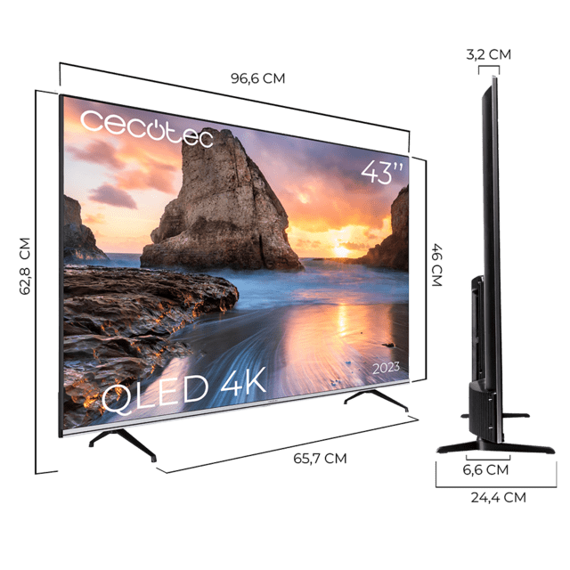 Smart TV de 43" TV Cecotec V1 series VQU10043. Televisores QLED, Resolución 4K UHD, Sistema Operativo Android TV, Diseño Frameless, MEMC, Dolby Vision y Dolby Atmos.