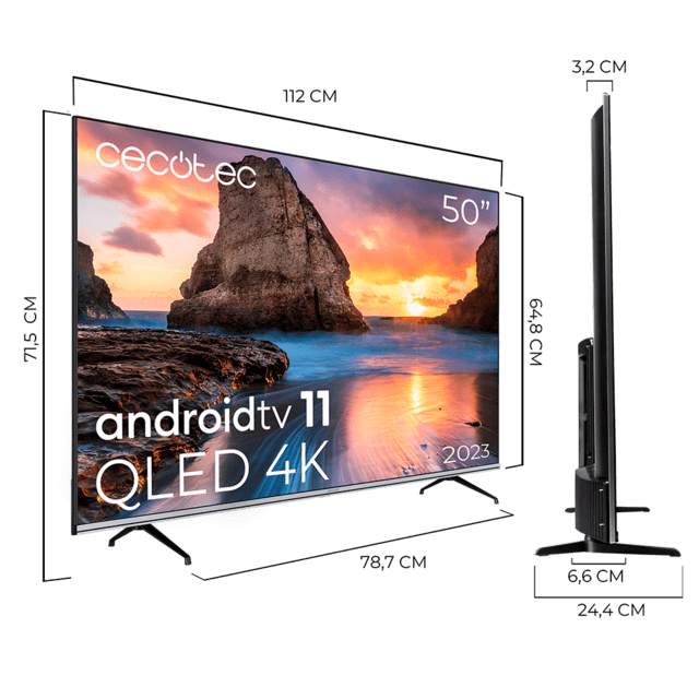 Smart TV de 50" TV Cecotec V1 series VQU10050. Televisores QLED, Resolución 4K UHD, Sistema Operativo Android TV, Diseño Frameless, MEMC, Dolby Vision y Dolby Atmos.