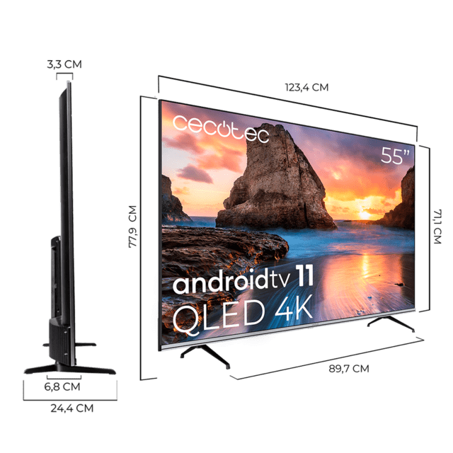 TV Cecotec V1 series VQU10055.Smart TV de 55" Televisores QLED, Resolución 4K UHD, Sistema Operativo Android TV, Diseño Frameless, MEMC, Dolby Vision y Dolby Atmos.