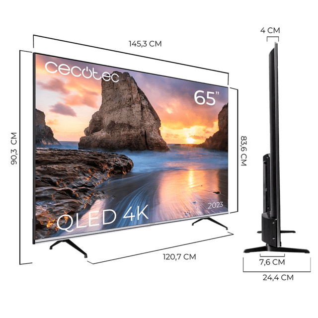 Smart TV de 65" TV Cecotec V1 series VQU10065. Televisores QLED, Resolución 4K UHD, Sistema Operativo Android TV, Diseño Frameless, MEMC, Dolby Vision y Dolby Atmos.