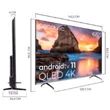 TV Cecotec V1 series VQU10065. Smart TV de 65" Televisores QLED, Resolución 4K UHD, Sistema Operativo Android TV, Diseño Frameless, MEMC, Dolby Vision y Dolby Atmos.