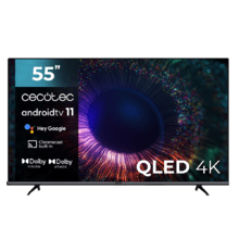 Smart TV 55" TV Cecotec serie V1+ serie VQU11055+. TV QLED, risoluzione 4K UHD, sistema operativo Android TV, design frameless, MEMC, Dolby Vision e Atmos, Subwoofer, HDR10.