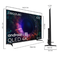 TV Cecotec V1+ series VQU11065+. Smart TV de 65" Televisores QLED, Resolución 4K UHD, Sistema Operativo Android TV, Diseño Frameless, MEMC, Dolby Vision y Atmos, Subwoofer, HDR10