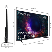 TV Cecotec V1+ series VQU11065+. Smart TV de 65" Televisores QLED, Resolución 4K UHD, Sistema Operativo Android TV, Diseño Frameless, MEMC, Dolby Vision y Atmos, Subwoofer, HDR10