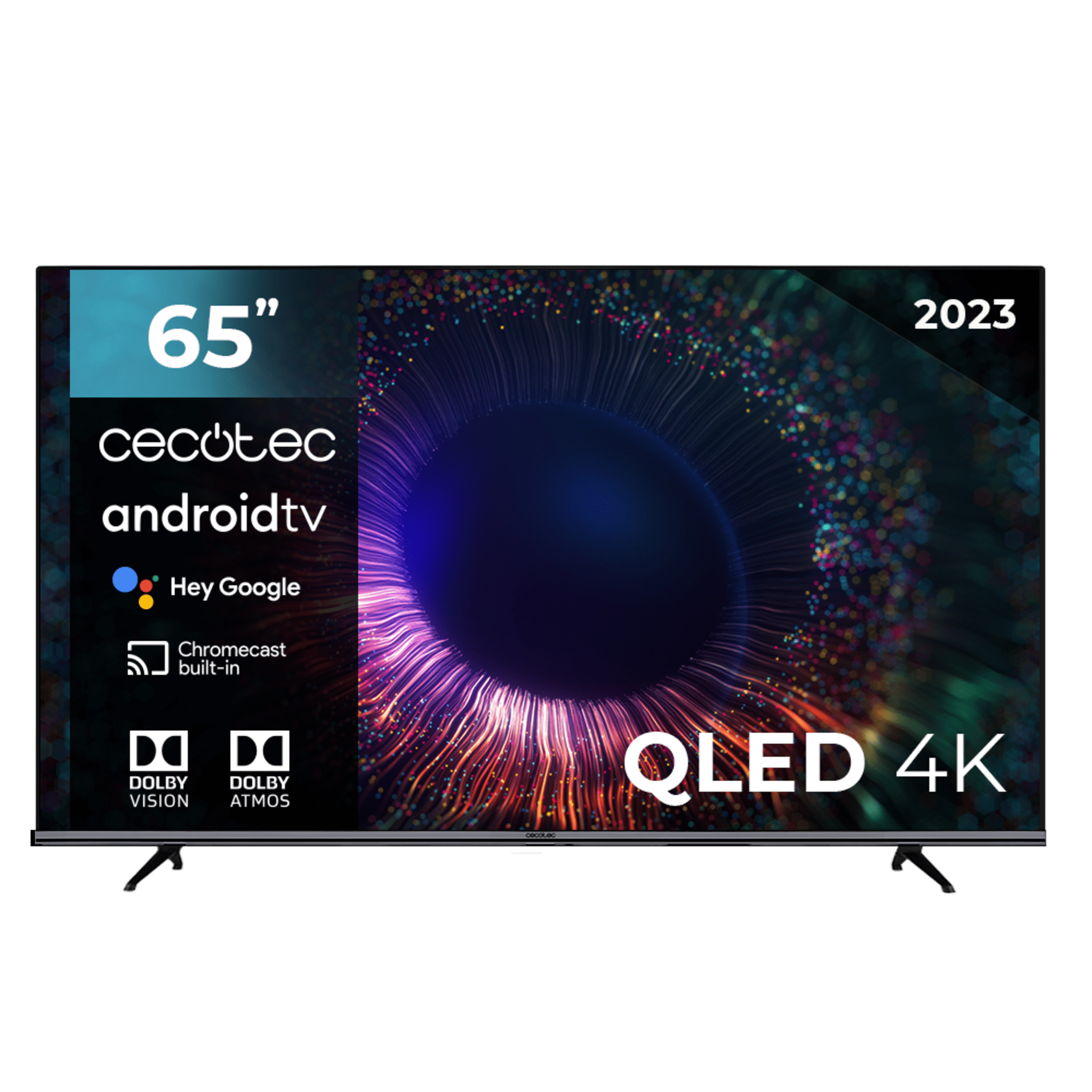 Smart TV de 65" TV Cecotec V1+ series VQU11065+. Televisores QLED, Resolución 4K UHD, Sistema Operativo Android TV, Diseño Frameless, MEMC, Dolby Vision y Atmos, Subwoofer, HDR10