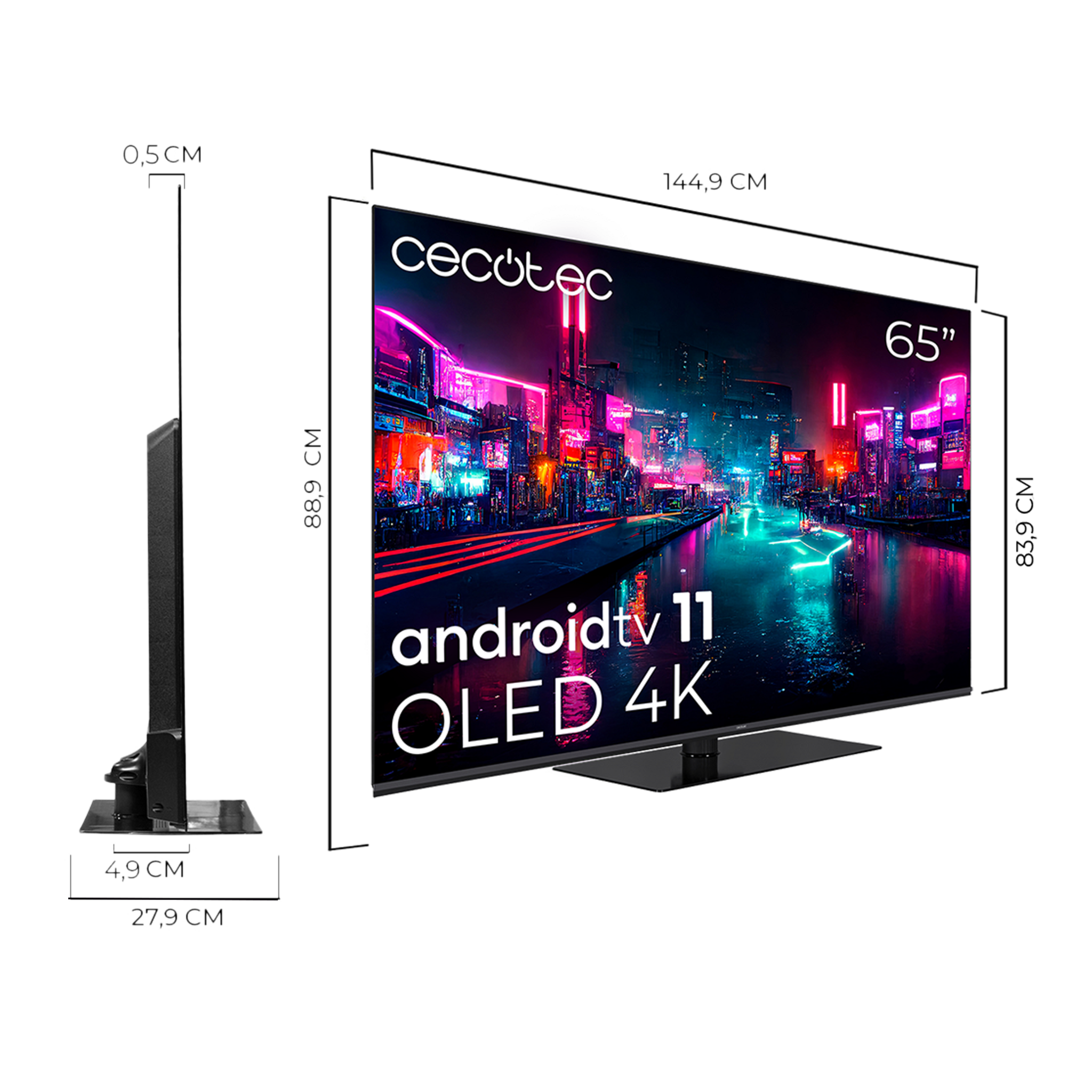 Medidas del televisor Cecotec Z1 65 pulgadas OLED con peana central