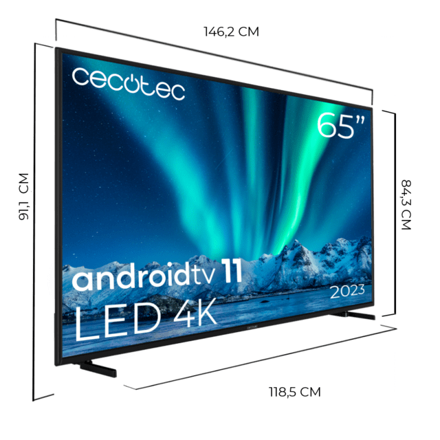 TV Cecotec A series ALU00165.Smart TV de 65” Televisión LED con resolución UHD y sistema operativo Android TV