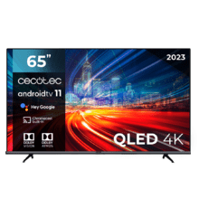 Smart TV de 65" TV Cecotec V1+ series VQU11065M+. Televisores QLED, Resolución 4K UHD, Sistema Operativo Android TV, Diseño Frameless, MEMC, Dolby Vision y Atmos, Subwoofer, HDR10