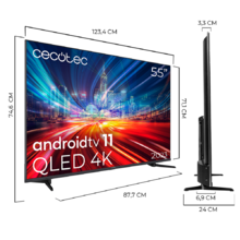 Smart TV de 55" TV Cecotec V1+ series VQU11055M+. Televisores QLED, Resolución 4K UHD, Sistema Operativo Android TV, Diseño Frameless, MEMC, Dolby Vision y Atmos, Subwoofer, HDR10