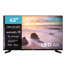 TV Cecotec A2 series ALU20043 TV LED 43” com resolução 4KUHD e sistema operacional Android TV, Chromecast, HDR10+, Google Voice Assistant, Classe E