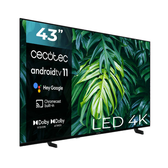 ‌TV Cecotec A2 Series ALU20043S TV LED de 43' com resolução UHD e sistema operacional Android TV 11, Chromecast, HDR10+, Google Voice Assistant, Classe E