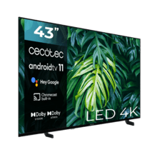 ‌TV Cecotec A2 Series ALU20043S TV LED de 43' com resolução UHD e sistema operacional Android TV 11, Chromecast, HDR10+, Google Voice Assistant, Classe E