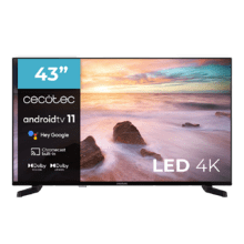 ‌TV Cecotec A2 Series ALU20043S TV LED de 43' com resolução UHD e sistema operacional Android TV 11, Chromecast, HDR10+, Google Voice Assistant, Classe E