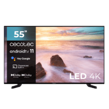 TV LED de 55" com resolução 4K UHD, sistema operativo Android TV 11, Chromecast, HDR10+, Google Voice Assistant, Classe E.