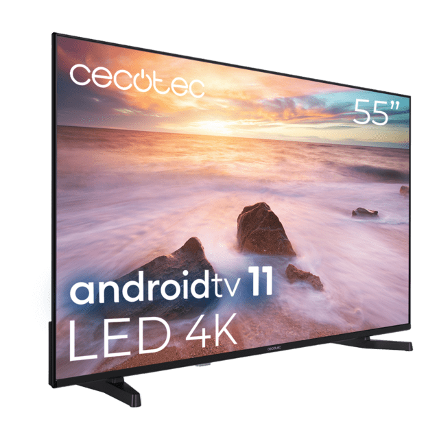TV LED de 55" com resolução 4K UHD, sistema operativo Android TV 11, Chromecast, HDR10+, Google Voice Assistant, Classe E.