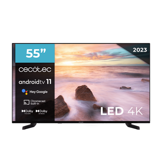 TV Cecotec Serie A2 ALU20055S TV LED da 55 pollici con risoluzione 4K UHD, sistema operativo Android TV 11, Chromecast, HDR10+, Assistente vocale Google, Classe E.