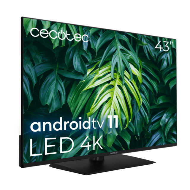 TV Cecotec A2Z series ALU20043Z Televisión LED 43” con resolución 4K UHD, sistema operativo Android TV 11, Chromecast, HDR10+, Google Voice Assistant, clase E, con peana central.