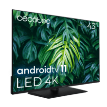 TV A2Z series ALU20043Z TV LED de 43' com resolução 4k UHD e sistema operacional Android TV 11, Chromecast, HDR10+, Google Voice Assistant, Classe E e suporte central.