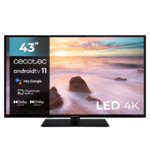 TV Cecotec A2Z series ALU20043Z Televisión LED 43” con resolución 4K UHD, sistema operativo Android TV 11, Chromecast, HDR10+, Google Voice Assistant, clase E, con peana central.