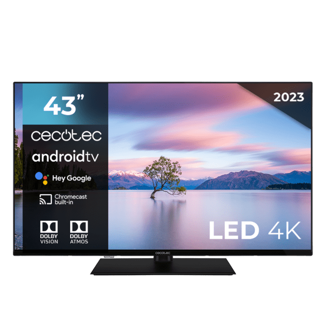 TV A2Z series ALU20043ZS Televisión LED 43” con resolución 4K UHD, sistema operativo Android TV 11, Chromecast, HDR10+, Google Voice Assistant, clase E, con peana central.