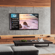 TV A2Z series ALU20043ZS TV LED de 43' com resolução 4k UHD e sistema operacional Android TV 11, Chromecast, HDR10+, Google Voice Assistant, Classe E e suporte central