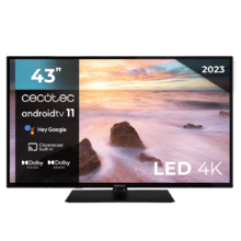 TV A2Z series ALU20043ZS TV LED de 43' com resolução 4k UHD e sistema operacional Android TV 11, Chromecast, HDR10+, Google Voice Assistant, Classe E e suporte central