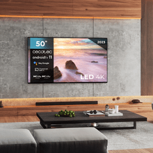 TV Cecotec A2Z series ALU20050Z Televisión LED 50” con resolución 4K UHD, sistema operativo Android TV 11, Chromecast, HDR10+, Google Voice Assistant, clase E, con peana central.