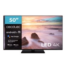 TV Cecotec A2Z Serie ALU20050ZS 50" LED TV mit 4K UHD Auflösung, Android TV 11 Betriebssystem, Chromecast, HDR10+, Google Voice Assistant, Klasse E, mit zentralem Standfuß.